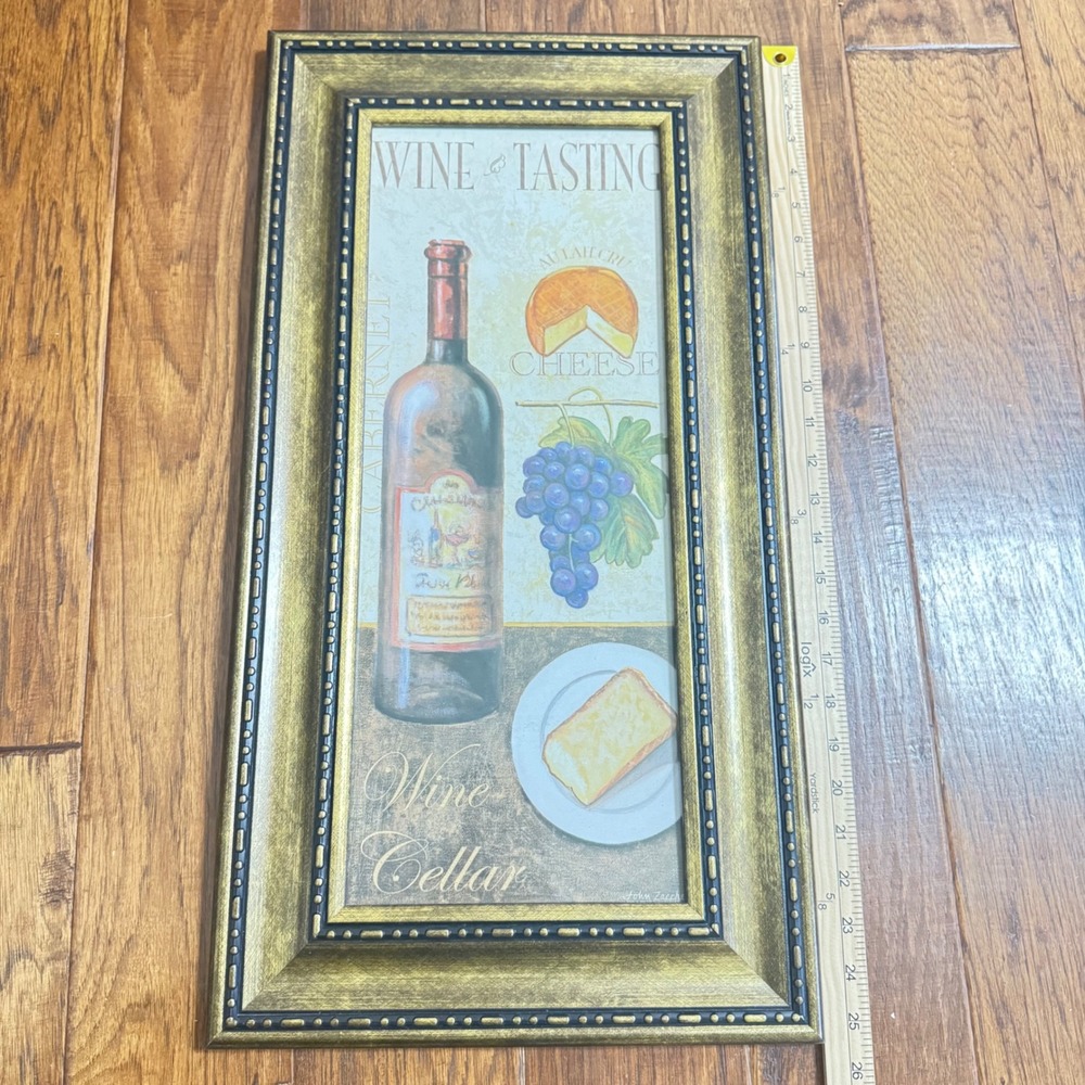 VTG Kirkland John Zaccheo Wine Tasting Cellar Fram Art Gold Beaded Frame 25x12